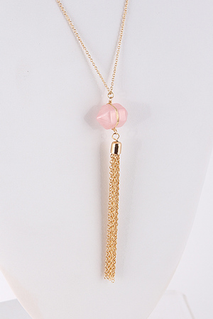 Stone Crystal Chain Tassel Pendant Necklace 5ABJ4